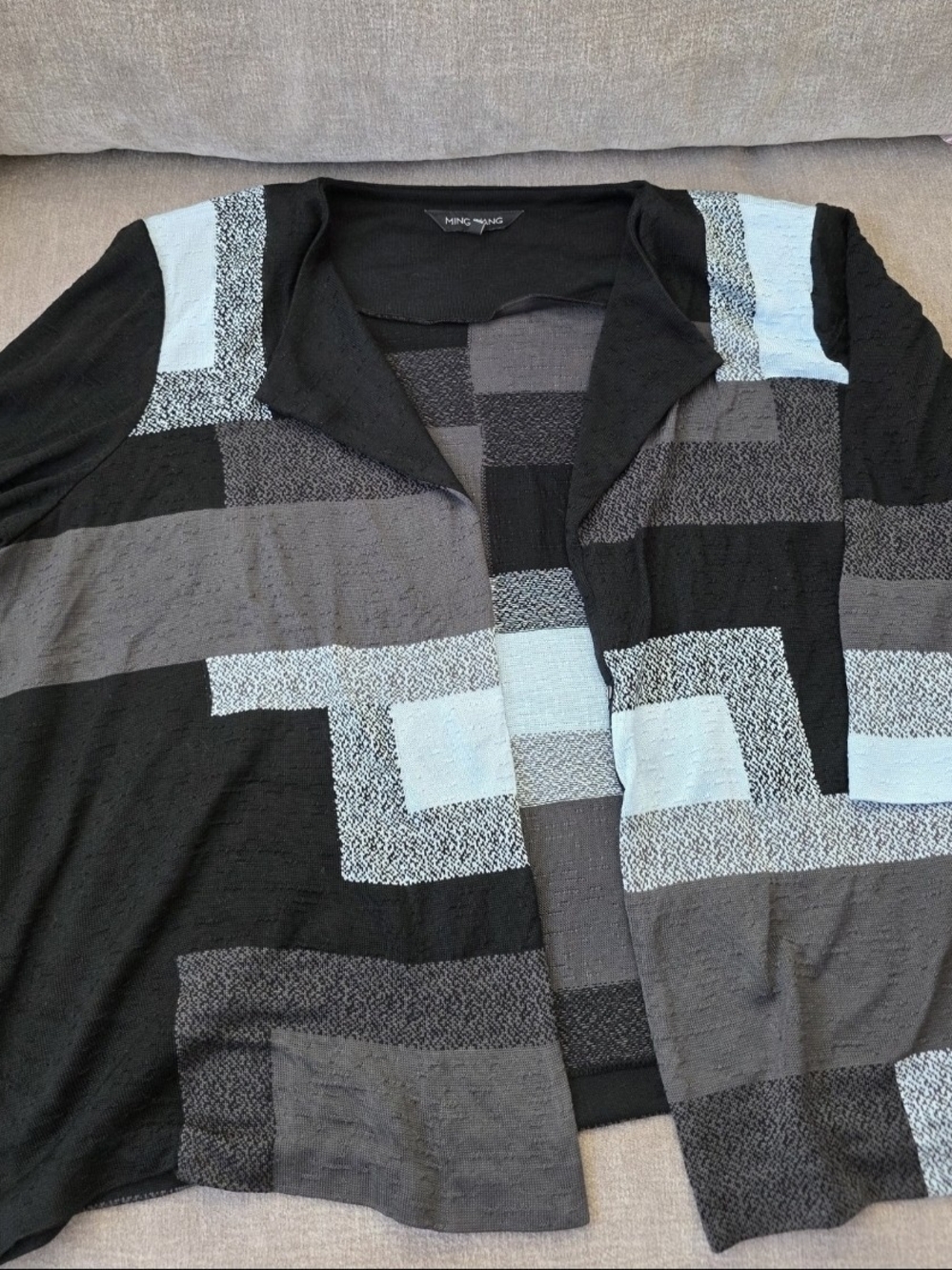 Black & Light Blue Geometric Knit Jacket